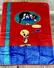 Vintage Looney Tunes Thick Fleece Blanket Tweety Bird And Sylvester 52”x 43” picture