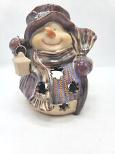  Snowman Holding Lantern Candle  Holder Luminary 6.5 Inches picture