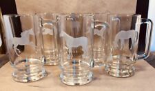 Vintage Engraved Glass Horse Beer Mugs Drinking Glasses Set picture