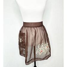 Vintage Sheer Brown Apron One Size Pockets Hand Painted Flowers Fall Autumn picture