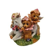 Vintage 1990s Hand Painted Resin Unicorn Figurine w/ Teddy Bears Cute Whimsical picture