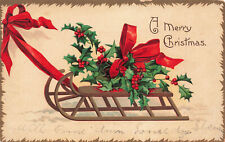 A/S ELLEN CLAPSADDLE VINTAGE CHRISTMAS POSTCARD DECORATED SLED 1907 101223 S picture