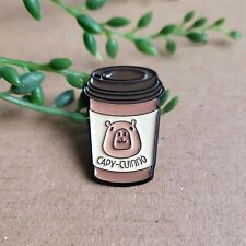 Funny Cute Capybara Enamel Metal Pin Badge - Capy-Cuinno Coffee cup Pin Gift picture