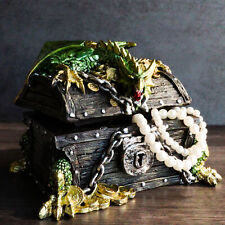 Gold Green Treasure Dragon Guarding Pirate Chest Decorative Jewelry Trinket Box picture