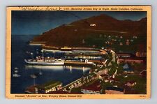 Santa Catalina CA-California, Aerial Avalon Bay At Night Vintage c1940 Postcard picture