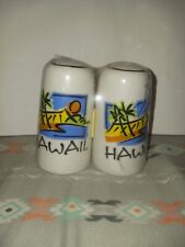 Hawaii ceramic souvenir salt and pepper shakers with gold trim and rubber corks picture