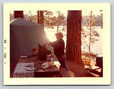 Photograph VTG Snapshot Cookout Camping Food Woman Fashion Lake Outdoors Nature picture