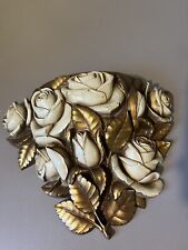 Vintage Homco Hollywood Regency 3D Roses Floral Gold Plastic Wall Pocket picture