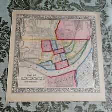 1860 Plan of Cincinnati and vicinity by Augustus Mitchell VF  hand colored picture