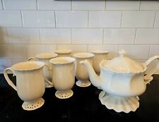 Kaldun & Bogle Teapot Set, 6 Lattice Pedestal Mugs picture