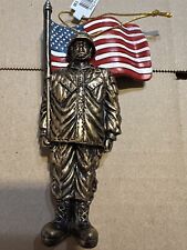 Soldier With American Flag Patriotic Ornament Heavy Cast Resin Cracker Barrel picture