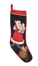 Vtg Imperial Elegance Needlepoint Stocking Santa Father Christmas Baby Black Red picture