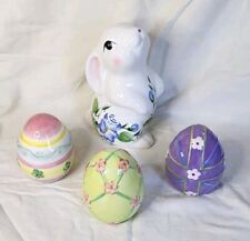 Vintage, K-Mart Ceramic Floral Bunny & 3 Ceramic Floral Eggs, Lot of 4 picture