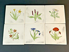 Vintage Hand Painted Ceramic Tile Coaster Set Floral Qty of 6 Denmark 3
