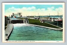 Sault Ste Marie MI-Michigan, Davis & Sabin Lock West, c1930 Vintage Postcard picture