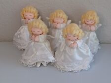 RUSS BERRIE Lot of 5 Plush Angel Decorations Blond Yarn Hair & White Robe ~ Used picture
