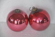 2 Pc Vintage 4.75'' Red/Pink Glass Original Kugel Ornament, Germany picture