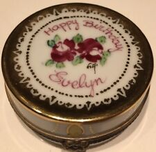 Eximious Limoges France Porcelain “Happy Birthday Evelyn” Trinket Box picture
