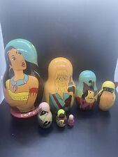 VTG Y2K DISNEY POCAHONTAS HAND-PAINTED FULL SET RUSSIAN NESTING DOLLS picture