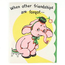 Pink Elephant Friendship Greeting Card 1940s Vintage Unused Blank Circus B407 picture