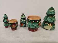 Hand Painted Wooden Christmas Tree Nesting Dolls 3 Tree Set Sizes 6