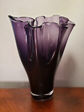 Vintage 12 Inch Lenox Art Glass Purple Organic Ruffle Heavy Vase picture