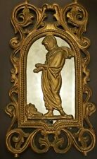 Vintage Victorian Cast Iron Woman Warming Hands Over Fire Plaque Reproduction picture