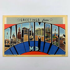 Postcard Maryland Baltimore MD Large Letter Linen 1940s Unposted  picture