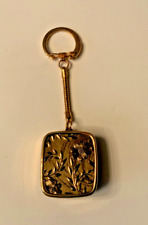 Clover SanKyo Japan Music Box Keychain Gold Tone Etched Design Flowers Works~WW picture