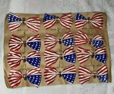 Antique VTG Patriotic TINY BOW Lapel Pin 12 FLAGS Doll Bear BRASS NOS picture
