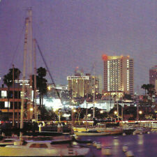 Vintage 1970s Radisson Hotel Harbor View Postcard San Diego Bay Night Sailboat picture