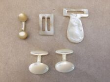 Mixed Lot Vtg Carved Mother of Pearl Buttons Fasteners Buckles Cuff Links Studs picture