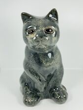 Ceramic Pottery Black/Gray Cat Kitty Kitten Statue Decor Glazed Figure Redwear? picture