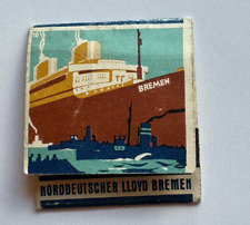 Vtg ca 1930s Norddeutscher Lloyd SS Bremen Matchbook Cover North German ship picture