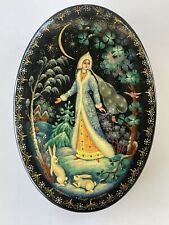 Vintage Russian Black Lacquer Box Snow Maiden - Artist Signed. picture