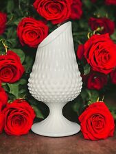 Vtg Fenton White Hobnail Stretch Pedestal Milk Glass Vase 9.25” *READ* picture