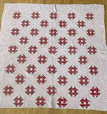 Antique Churn Dash Quilt w/Red, White, Black, Pink Calicos - Late 19/Early 20th picture