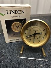 New In Box Vintage Linden Gold Tone Quartz Clock Table Desk Alarm Tested picture
