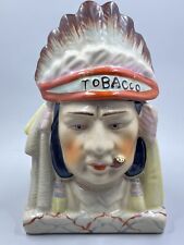 Vintage 1930s-40s Headdress Native American Tobacco Humidor Hand Painted picture