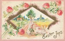 c1910 Rabbits Chrysanthemums Joys Embossed Easter P36 picture