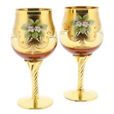 GlassOfVenice Set Of Two Murano Glass Wine Glasses 24K Gold Leaf - Golden Brown picture
