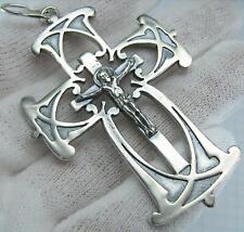 925 Sterling Silver Cross Pendant Necklace Crucifix Jesus Christ Huge Openwork picture