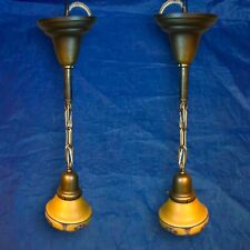 Wired Pair Brass Pendant Light Fixtures antique rare shades 40F picture