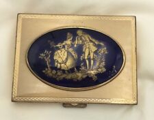 Vintage 1960s Signed Limoges Compact Courting Couple Blue Porcelain & Gold Tone picture