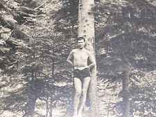 Vtg Real Photo Postcard RPPC Shirtless Man standing by Tree Gay Interest 321-648 picture