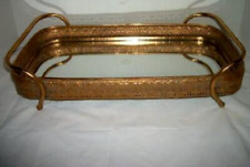 MID CENTURY FILIGREE VANITY MIRROR TRAY FOOTED HANDLES GILT HOLLYWOOD REGENCY picture