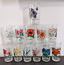 Vintage 70s Brockway Flower Of The Month Collection Full Glass 12pc Set w/Box picture