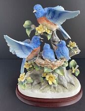 Vintage Floral & Parakeet Birds - Large Hand Painted Sculpture w/Wood Base picture