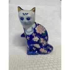 Vintage Blue Floral Porcelain Cat Figurine picture