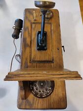 ANTIQUE CRANK  WALL MOUNT TELEPHONE SOLID OAK WOOD  picture